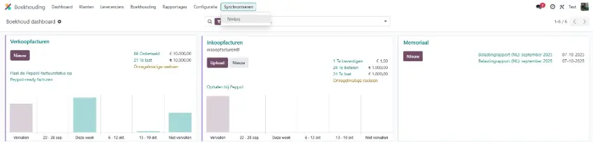 Nmbrs Odoo koppeling voorbeeldscherm