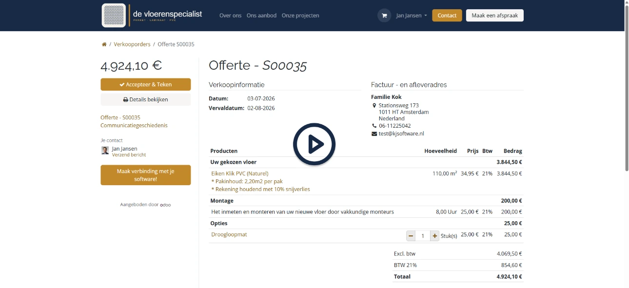 Video banner voor offerte versturen