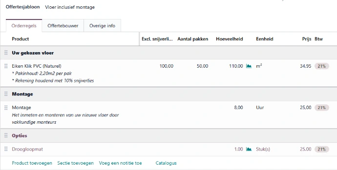 Offerte orderregels