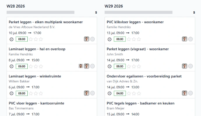 Persoonlijke planning monteur